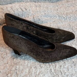 Vintage Margaret Jerrold Low Heel Pumps in Dark Brown Gold Sparkle